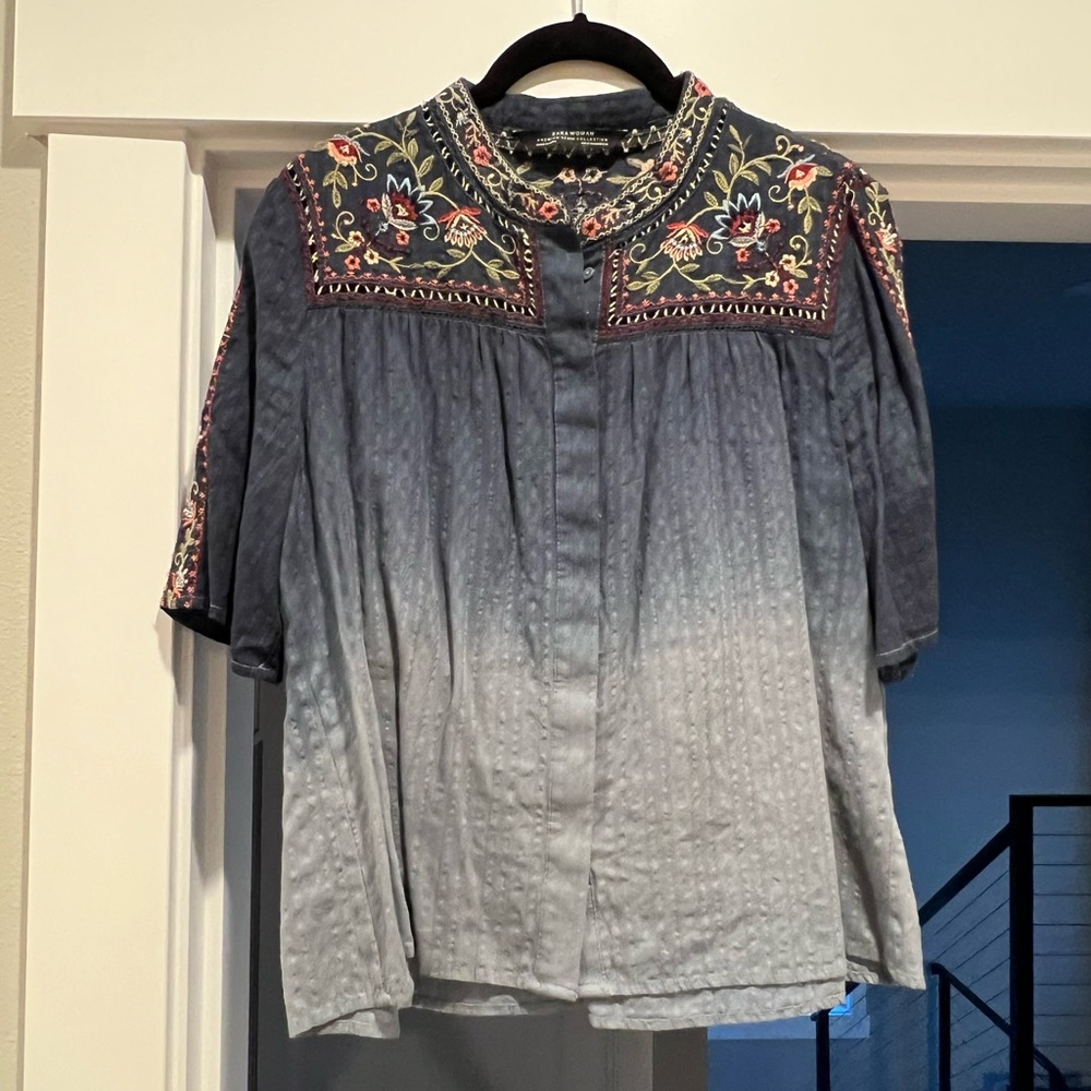 Zara - Blue Ombré with Embroidered Flowers
